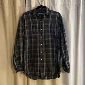 💙 Ralph Lauren Men’s Blue Plaid Button-Up – Size Medium | 100% Cotton 💙